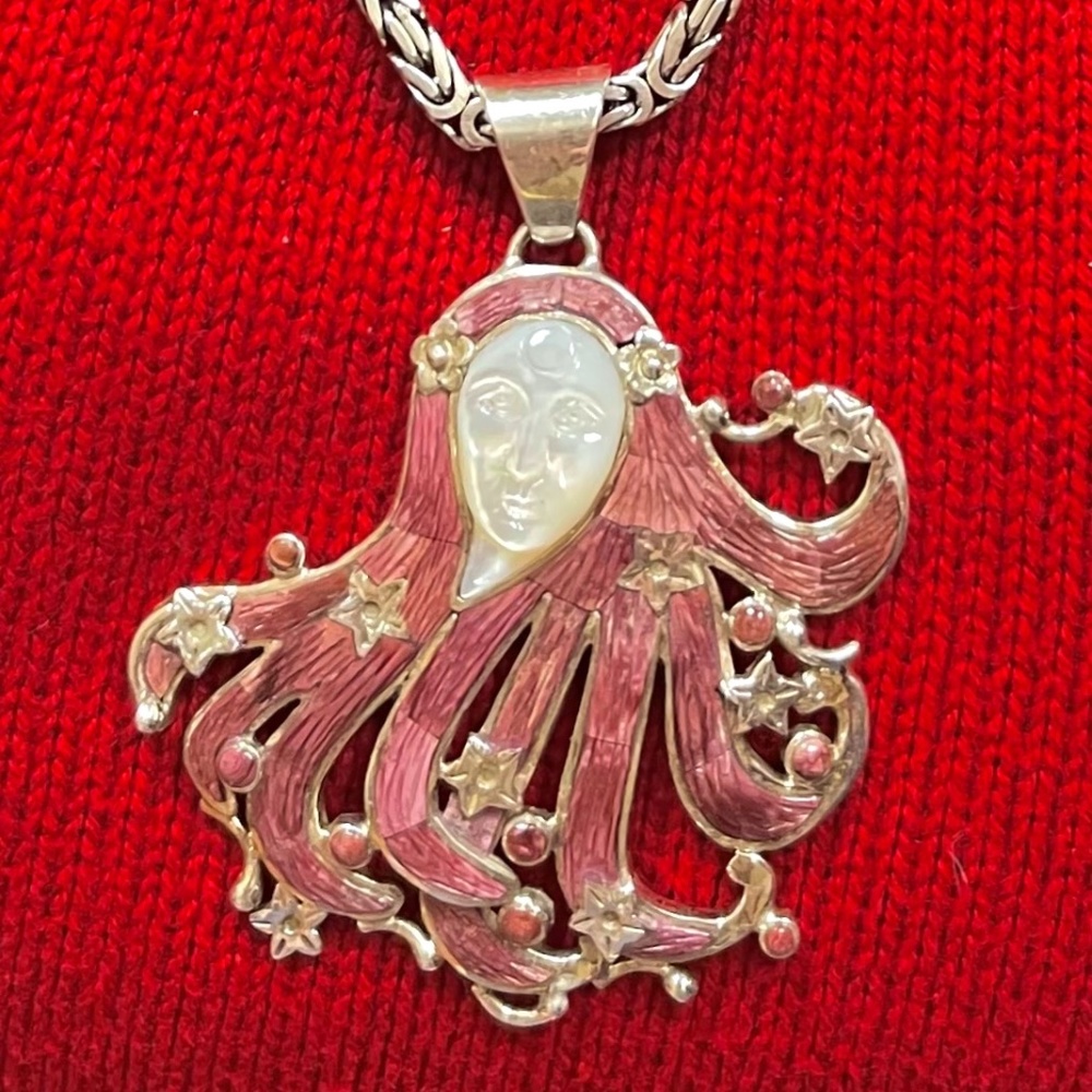 Pink Magical Octopus Necklace with Inlaid Gemstones